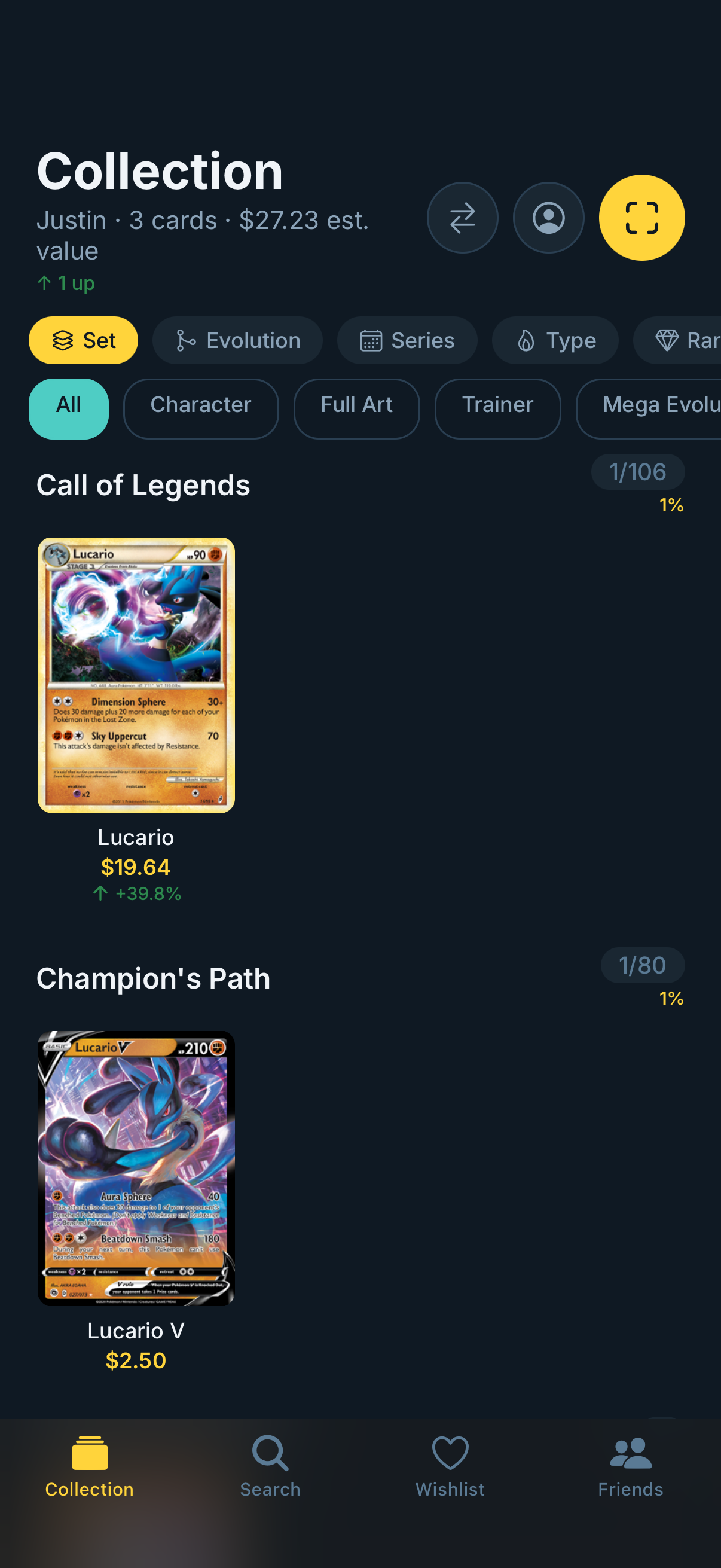 Collection screen