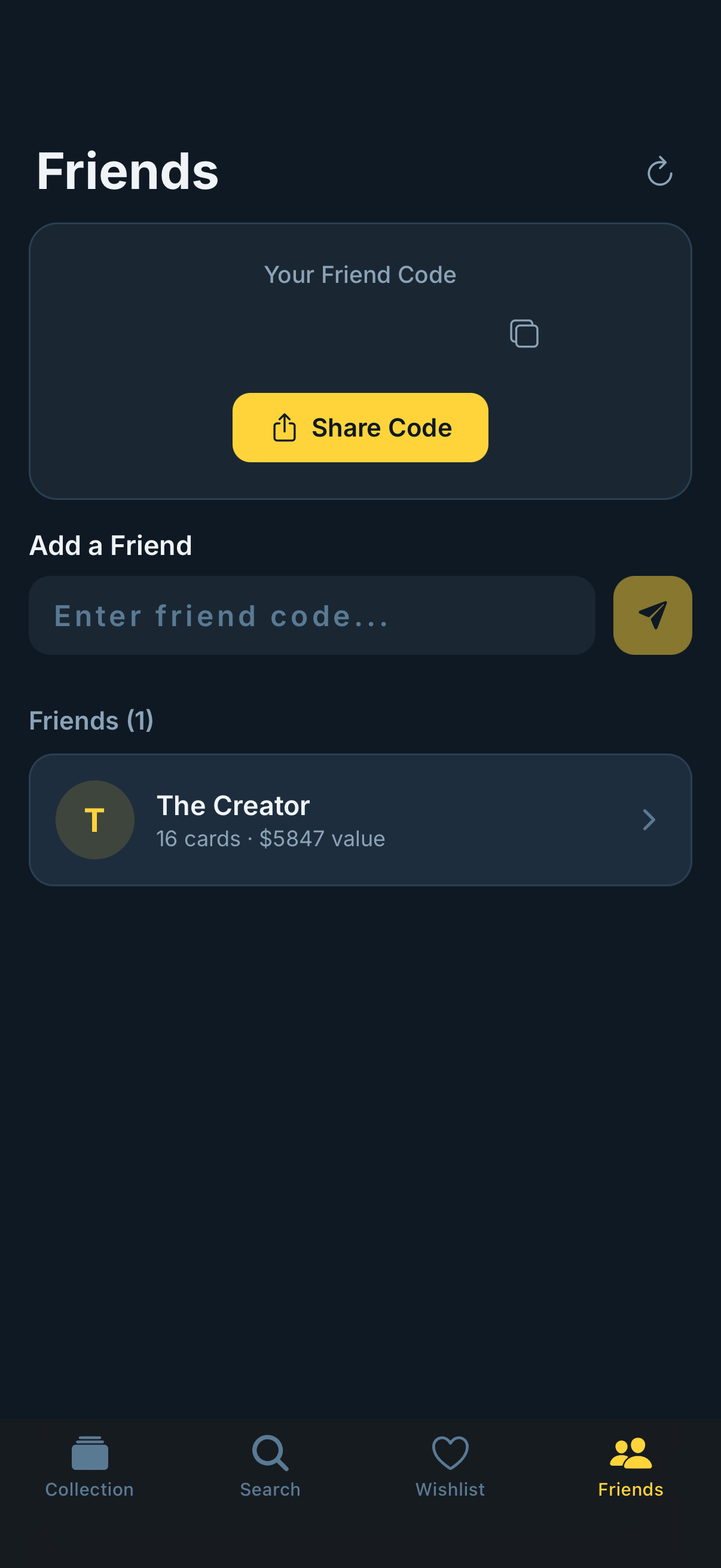 Friends screen on Android